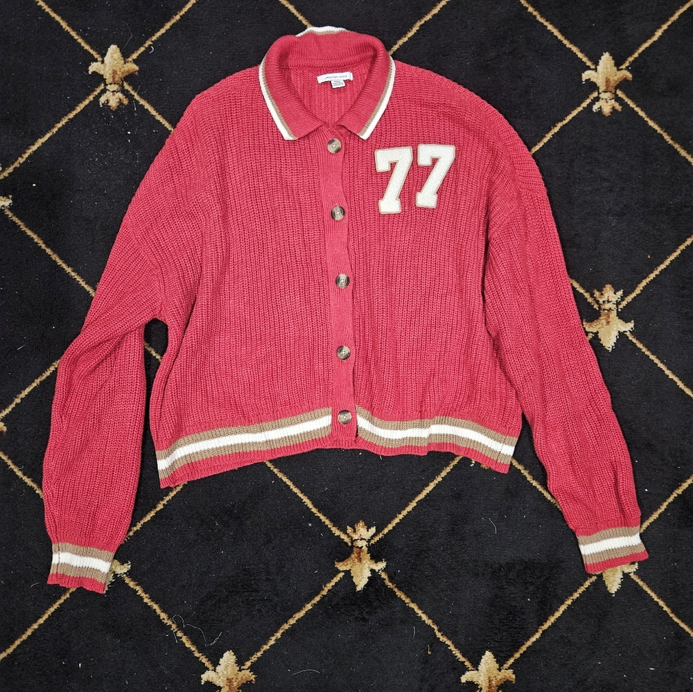 American Eagle Outfitters Button Front Cardigan & Crop Tank Top Set Red Womens M